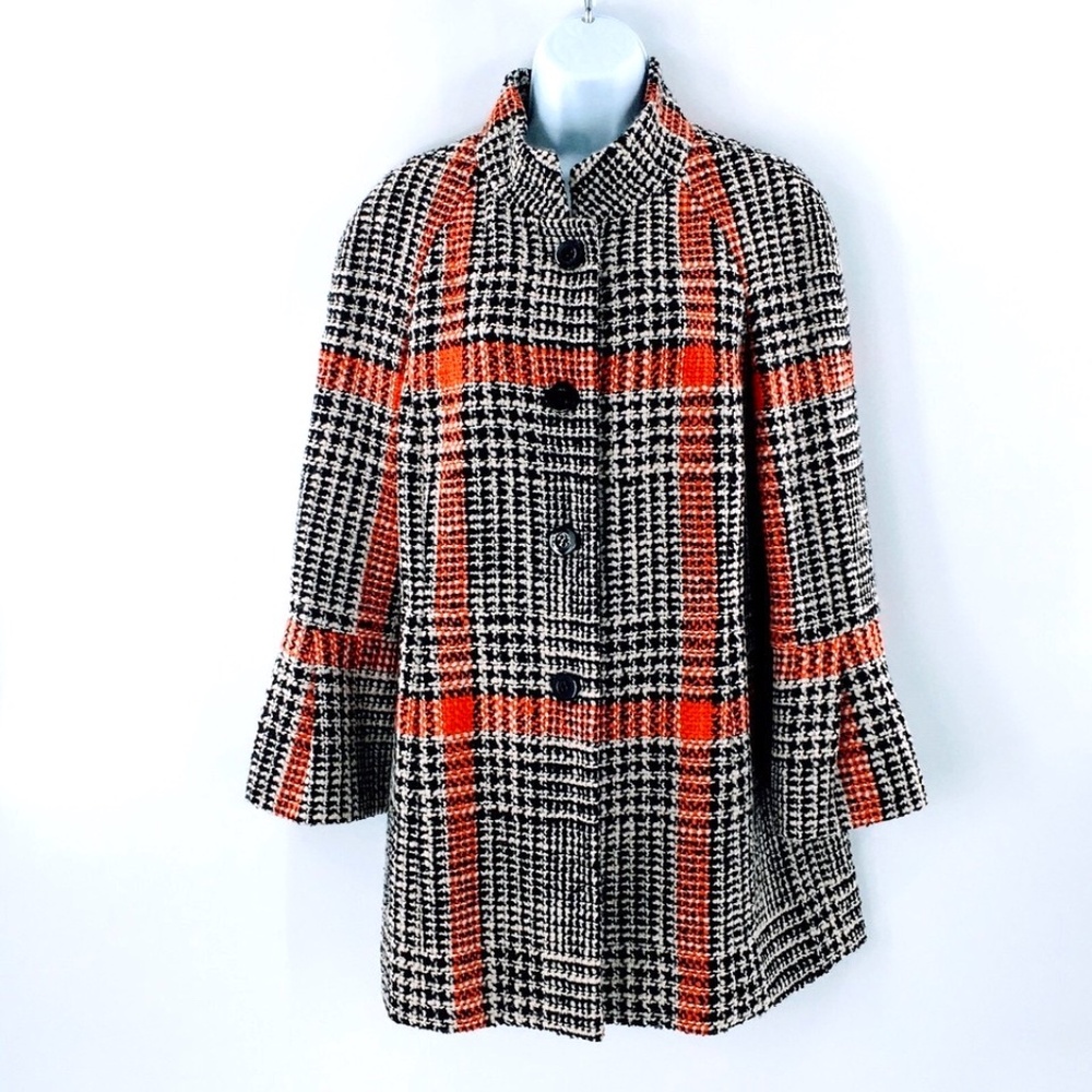 Carlisle Collection Womens Tweed Coat Wool Mohair Houndstooth Button Front Sz 12
